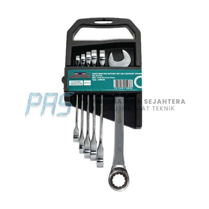KUNCI RING PAS RATCHET CRV SET 6 PCS CWR-06 (8,10,12,13,14,17MM) WIPRO