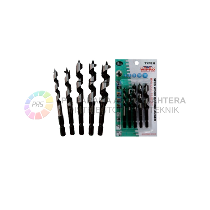 BOR KAYU AUGER BIT NO.8 SET (5PCS) 6, 8, 9, 10, 12MM MINI WIPRO